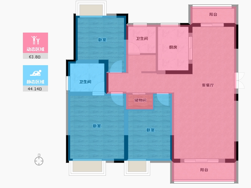 湖北省-黄冈市-泰鼎公馆-95.86-户型库-动静分区