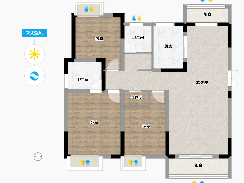 湖北省-黄冈市-泰鼎公馆-95.86-户型库-采光通风