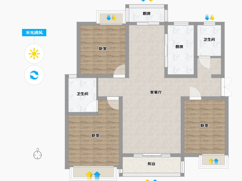 河南省-南阳市-钓鱼台壹号-109.00-户型库-采光通风