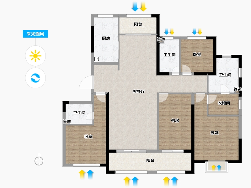 山东省-青岛市-蓝城玉蘭公馆-148.01-户型库-采光通风