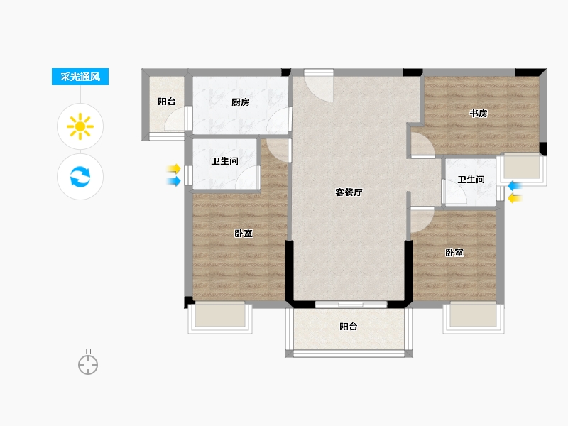 湖北省-咸宁市-通城壹號公馆-81.65-户型库-采光通风