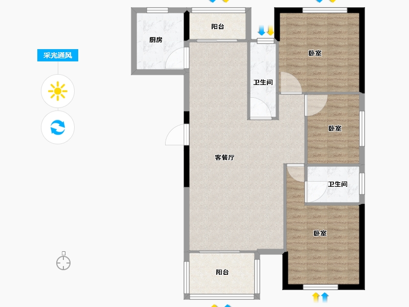 湖北省-黄冈市-韵湖首府-103.11-户型库-采光通风