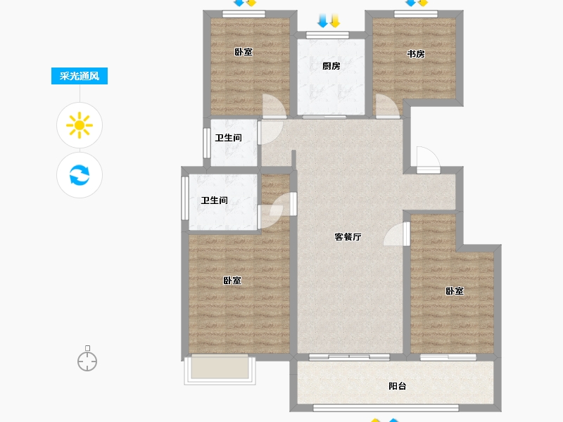 河南省-信阳市-东方今典·印象湖山-106.98-户型库-采光通风