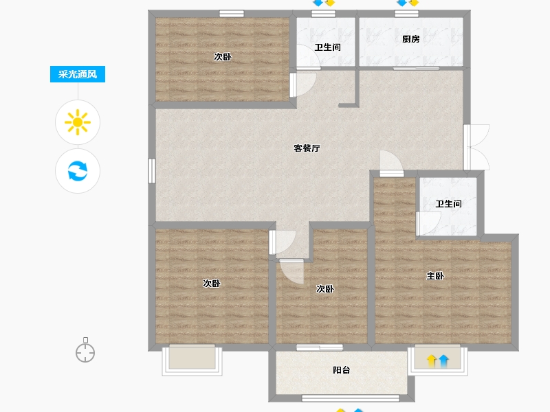 山东省-临沂市-林庄御园4期·澜庭-128.00-户型库-采光通风