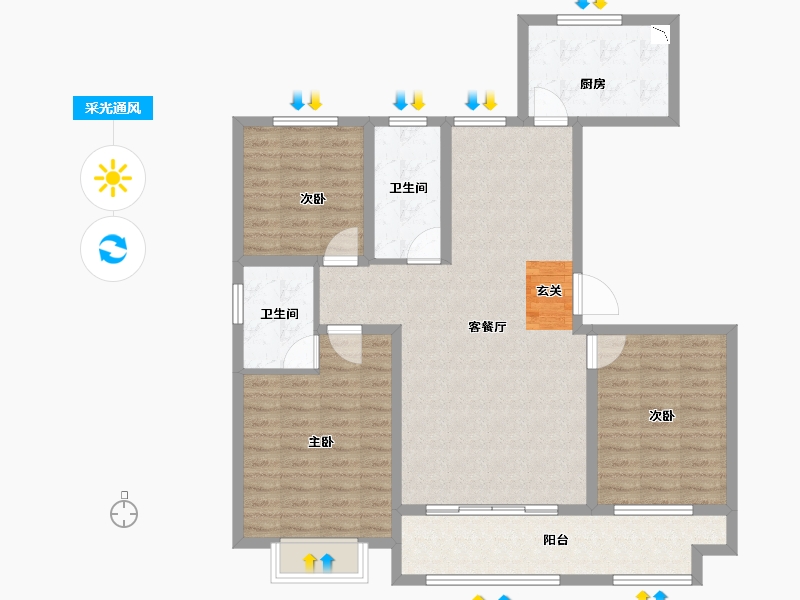 山东省-淄博市-源泰景城锦园-107.00-户型库-采光通风