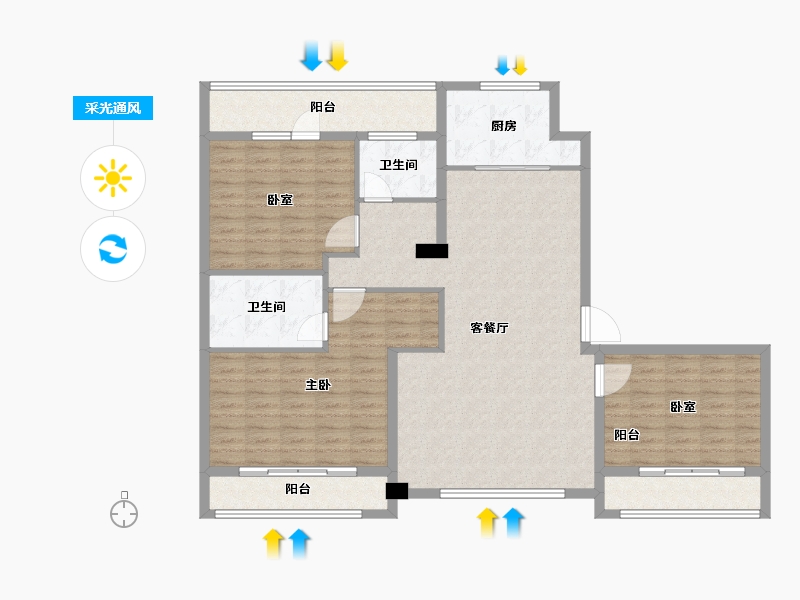 山东省-东营市-理想之城·百合园-129.05-户型库-采光通风