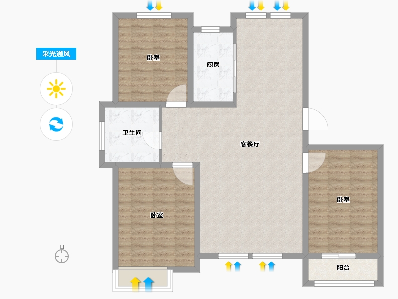 山东省-东营市-山东新汇御园-100.83-户型库-采光通风