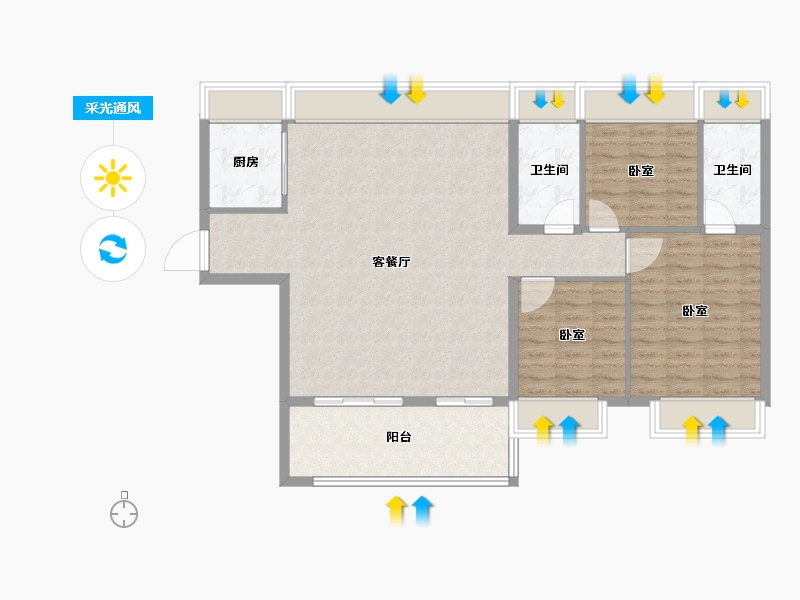 湖北省-孝感市-应城碧桂园·云玺-105.00-户型库-采光通风