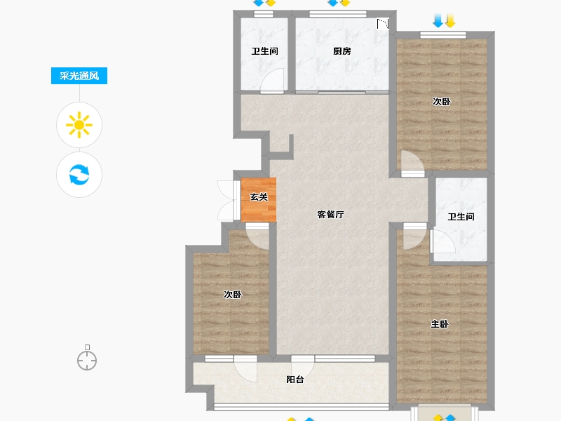 山东省-淄博市-翡翠怡景-104.15-户型库-采光通风