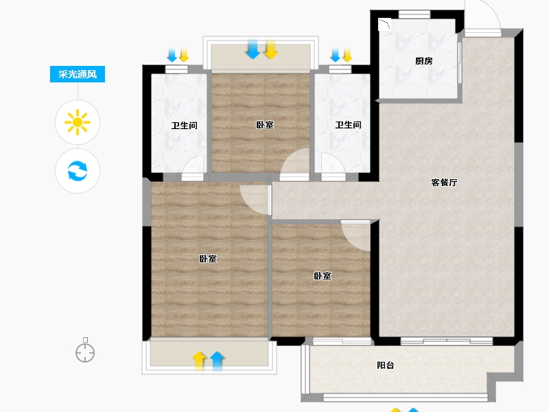 湖北省-宜昌市-招商·依云水岸-92.00-户型库-采光通风