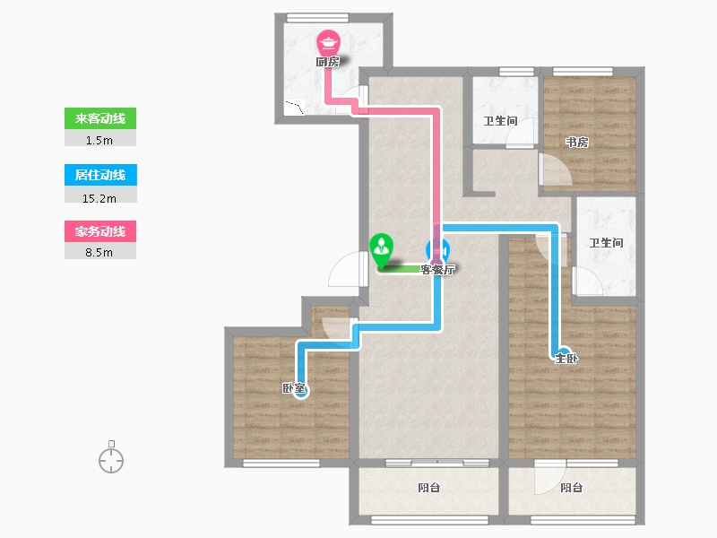 山东省-东营市-理想之城·百合园-105.02-户型库-动静线