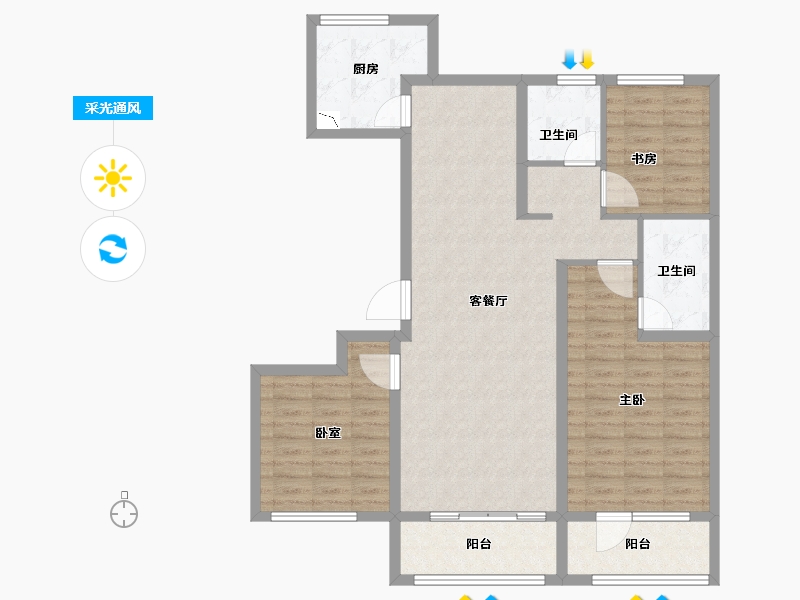 山东省-东营市-理想之城·百合园-105.02-户型库-采光通风