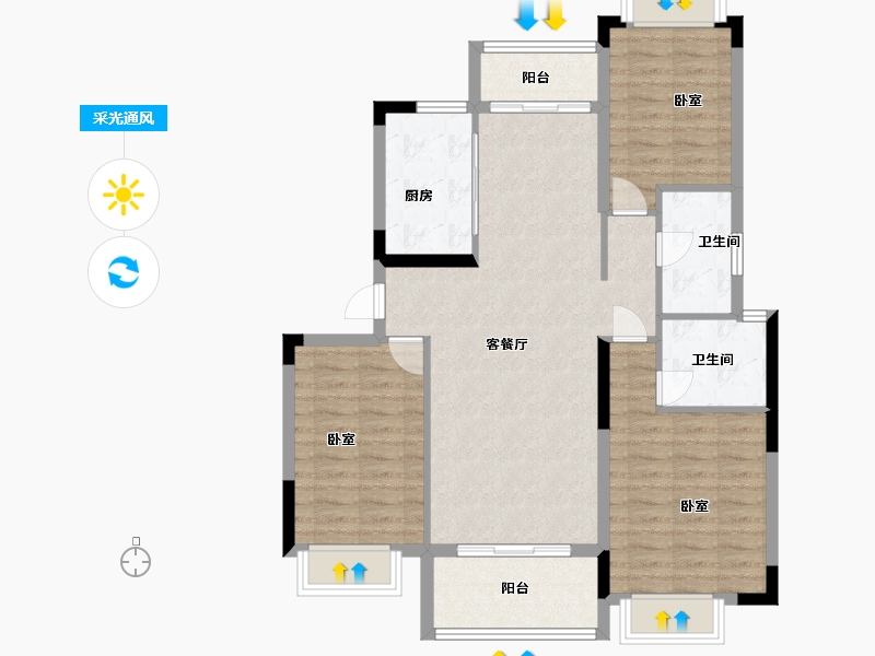 湖北省-武汉市-阳光100凤凰街-94.00-户型库-采光通风