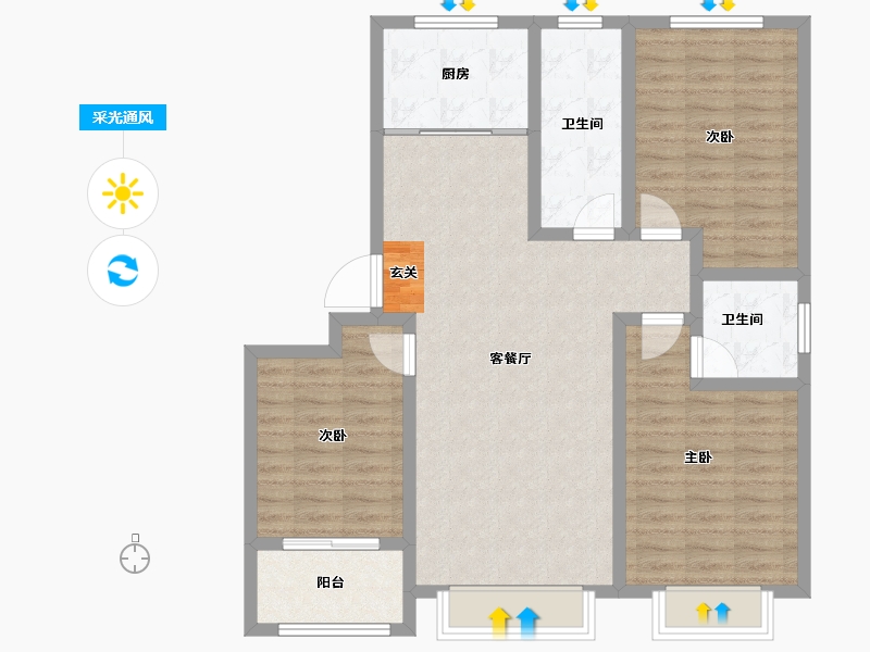 山东省-淄博市-湖岸名居-99.00-户型库-采光通风