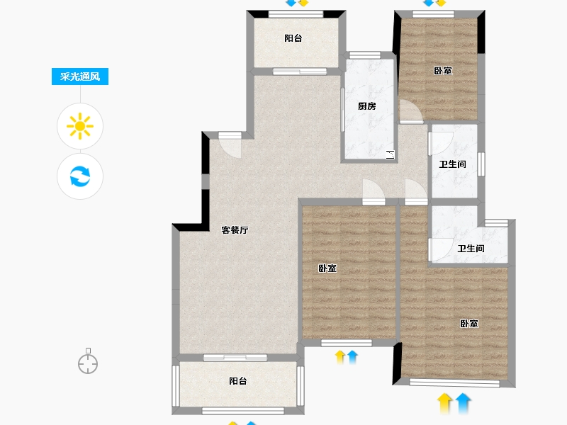 湖北省-黄冈市-一方山水塔山城-106.53-户型库-采光通风