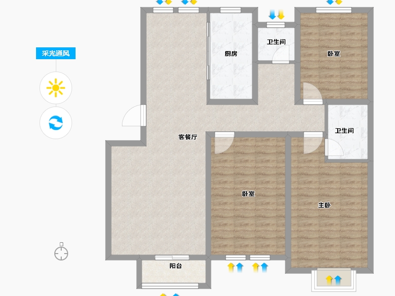 山东省-东营市-山东新汇御园-118.09-户型库-采光通风