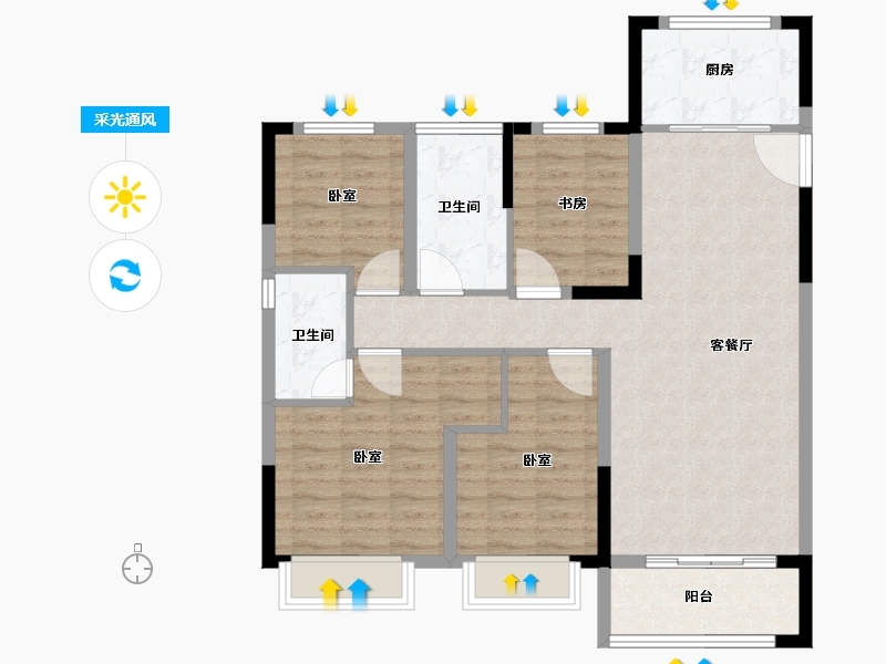 浙江省-金华市-美的宝龙世家-94.99-户型库-采光通风