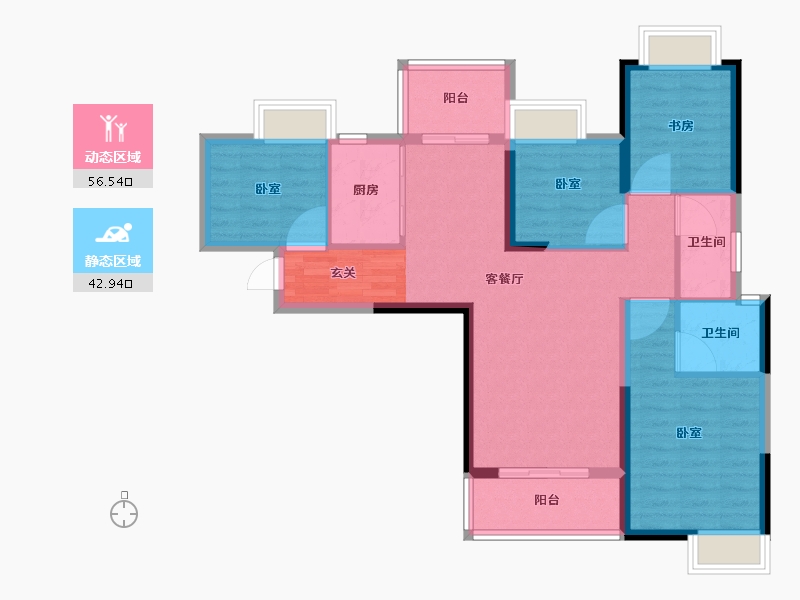 湖北省-武汉市-阳光100凤凰街-88.38-户型库-动静分区