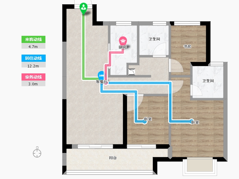 湖北省-咸宁市-中粮祥云地铁小镇-69.46-户型库-动静线