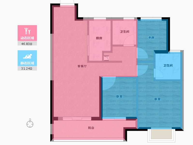 湖北省-咸宁市-中粮祥云地铁小镇-69.46-户型库-动静分区