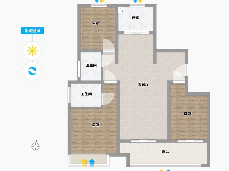 河南省-驻马店市-龙湖美景-103.87-户型库-采光通风