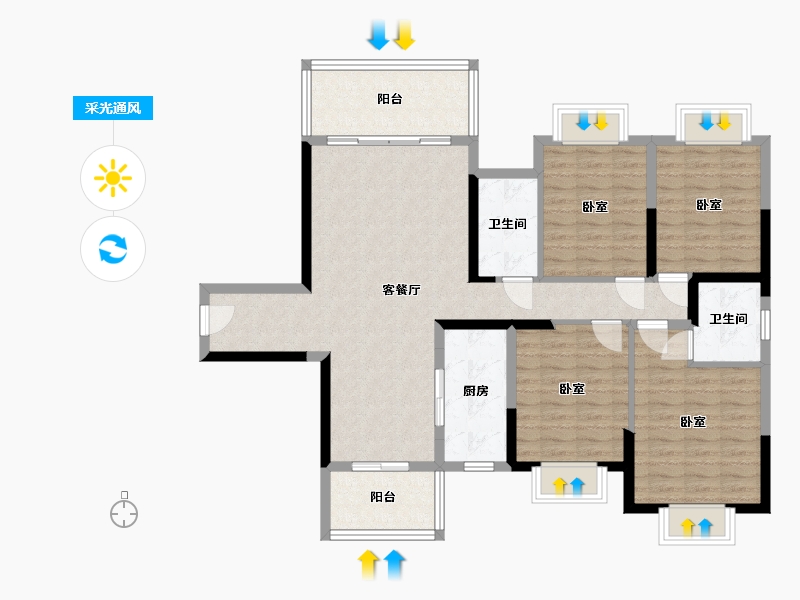 湖南省-邵阳市-高铁馨园-110.76-户型库-采光通风