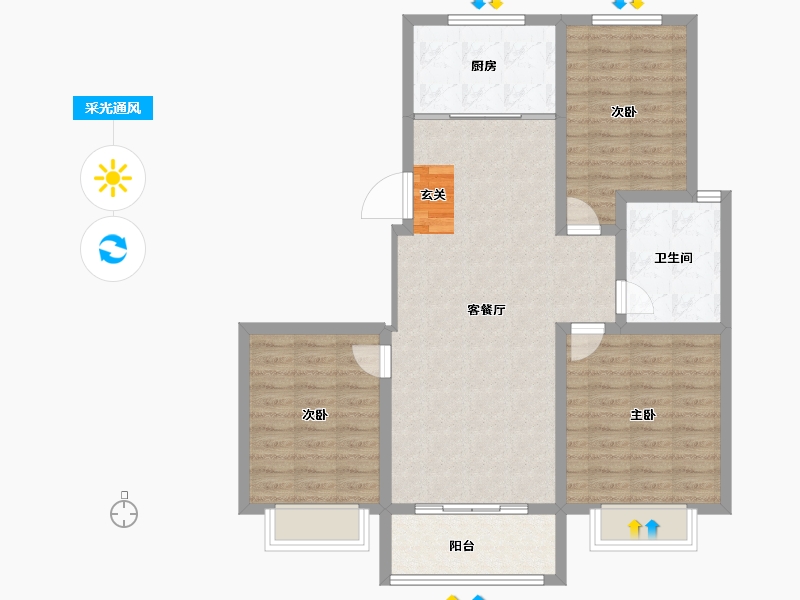 山东省-淄博市-湖岸名居-91.00-户型库-采光通风