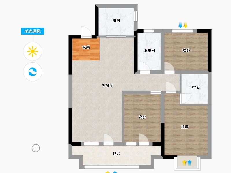 山东省-潍坊市-万特公馆-88.20-户型库-采光通风