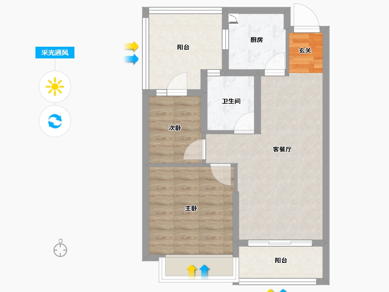 山东省-淄博市-淄博恒大御澜庭-61.27-户型库-采光通风