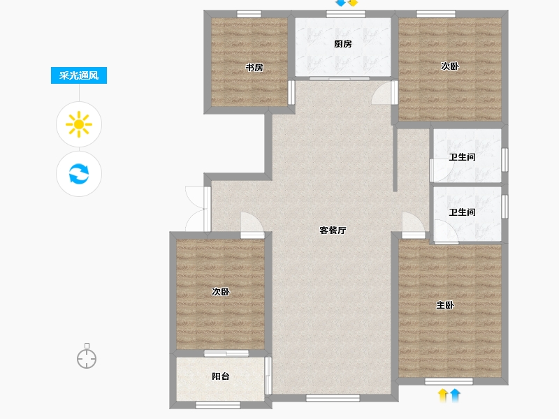 山东省-潍坊市-金元方山公馆-126.40-户型库-采光通风