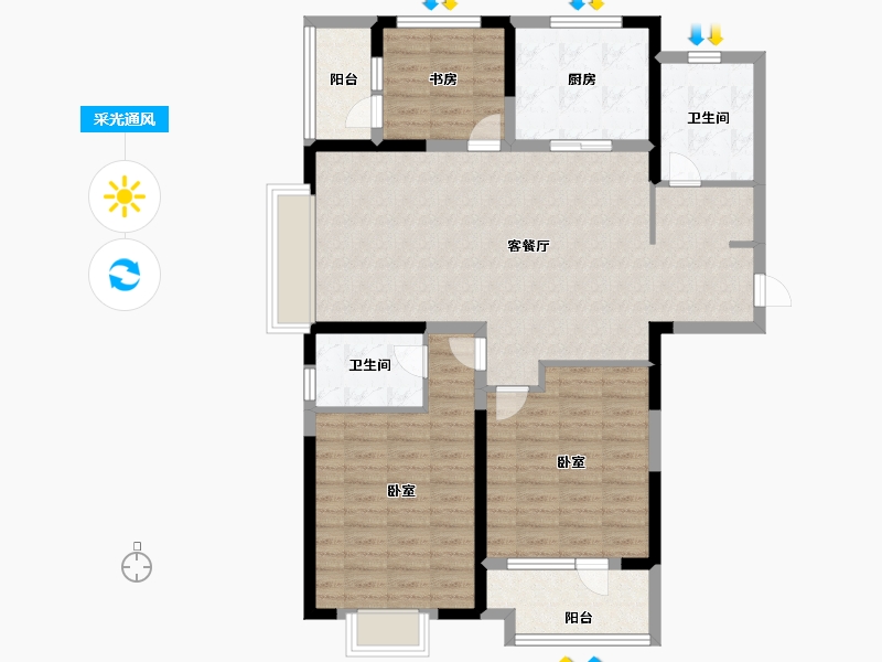 山东省-济宁市-亿丰壹品轩-107.00-户型库-采光通风