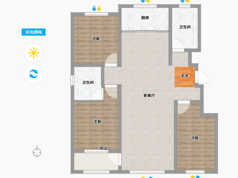 山东省-淄博市-学府雅苑-112.01-户型库-采光通风