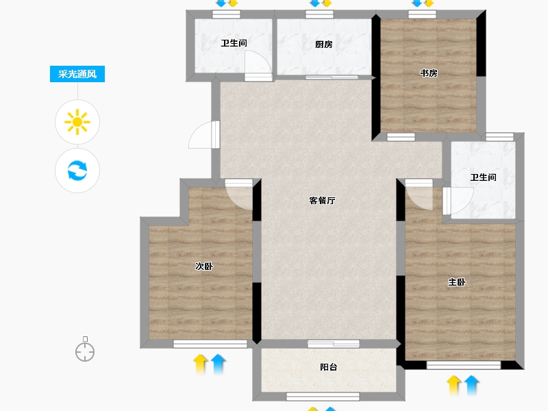 山东省-临沂市-卓新天悦城-84.70-户型库-采光通风