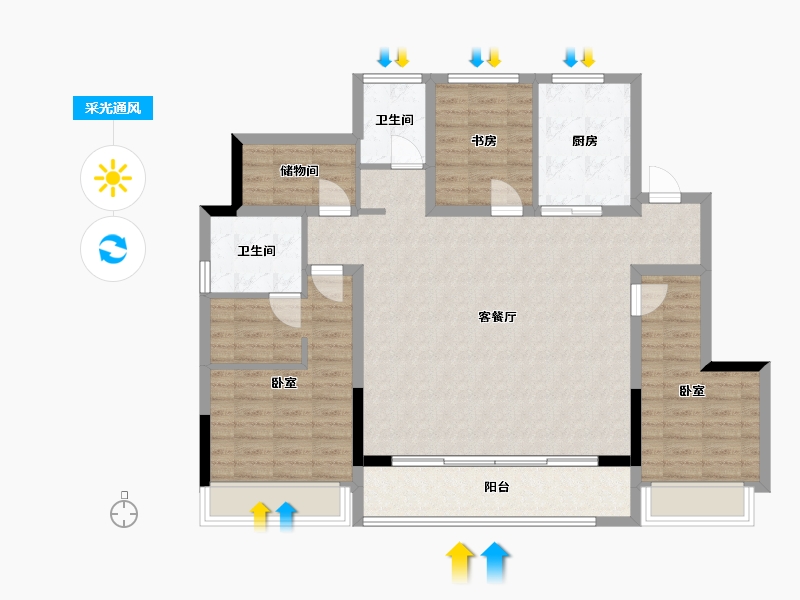 浙江省-杭州市-云潮府-111.70-户型库-采光通风