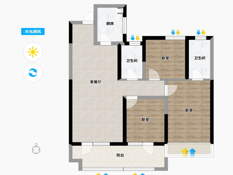 湖北省-宜昌市-长江广场-84.65-户型库-采光通风