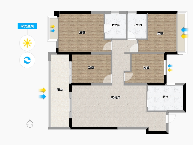 河南省-南阳市-金科·集美晴洲-126.00-户型库-采光通风