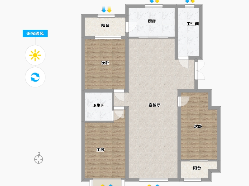 山东省-潍坊市-普兰方城-111.80-户型库-采光通风