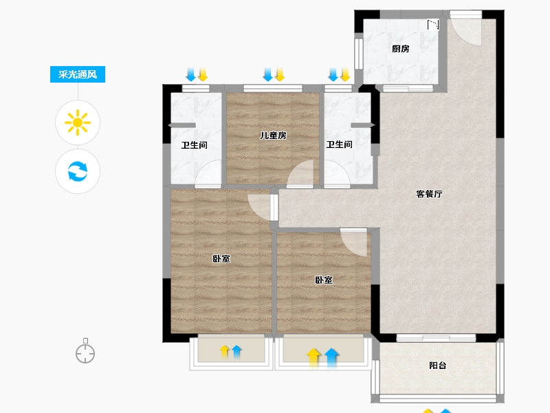 湖北省-咸宁市-山湖海悦府-79.88-户型库-采光通风