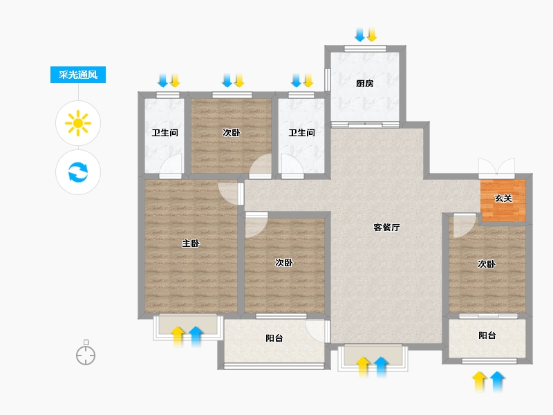 山东省-淄博市-乾元府-129.01-户型库-采光通风