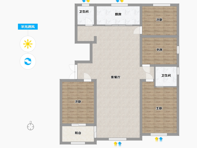 山东省-潍坊市-金元方山公馆-128.20-户型库-采光通风