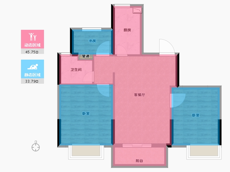 浙江省-宁波市-荣安桂语嵩江-71.00-户型库-动静分区