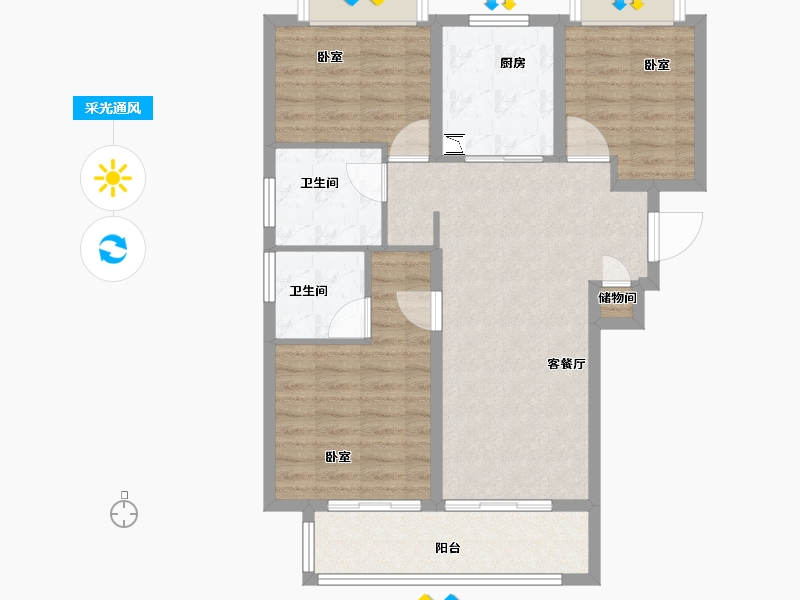 湖北省-荆州市-阳光城文澜公馆-85.00-户型库-采光通风