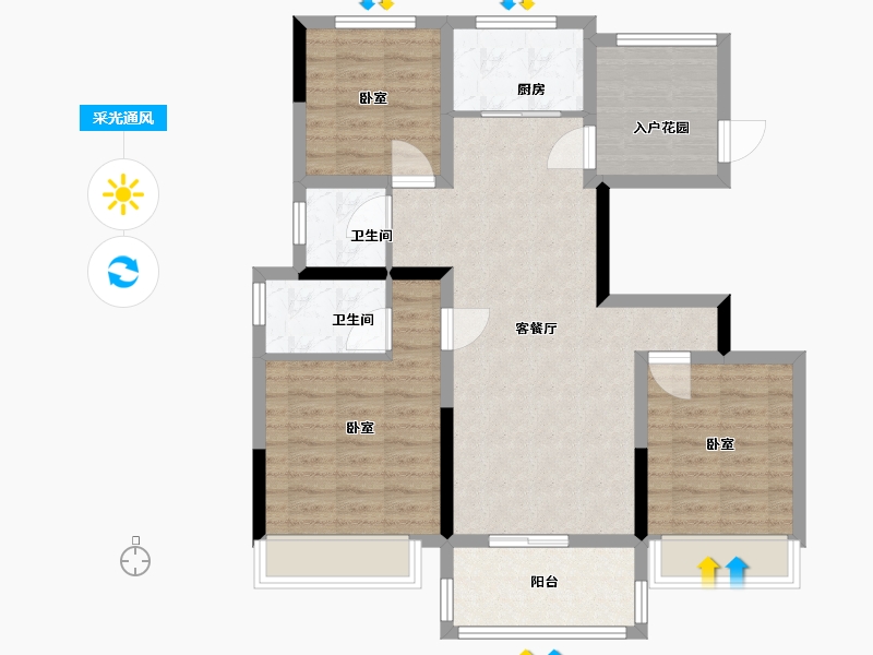 河南省-郑州市-浩创•梧桐茗筑-87.00-户型库-采光通风