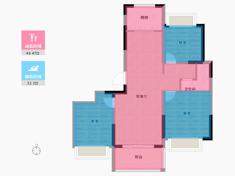 湖北省-黄冈市-国鼎华府丨万得天地-72.75-户型库-动静分区