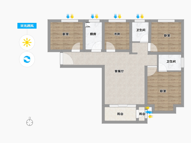 河南省-郑州市-和黄熙花园-71.74-户型库-采光通风