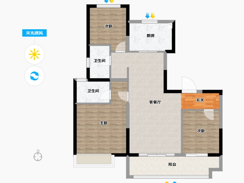 山东省-淄博市-淄博碧桂园云璟湾-99.45-户型库-采光通风