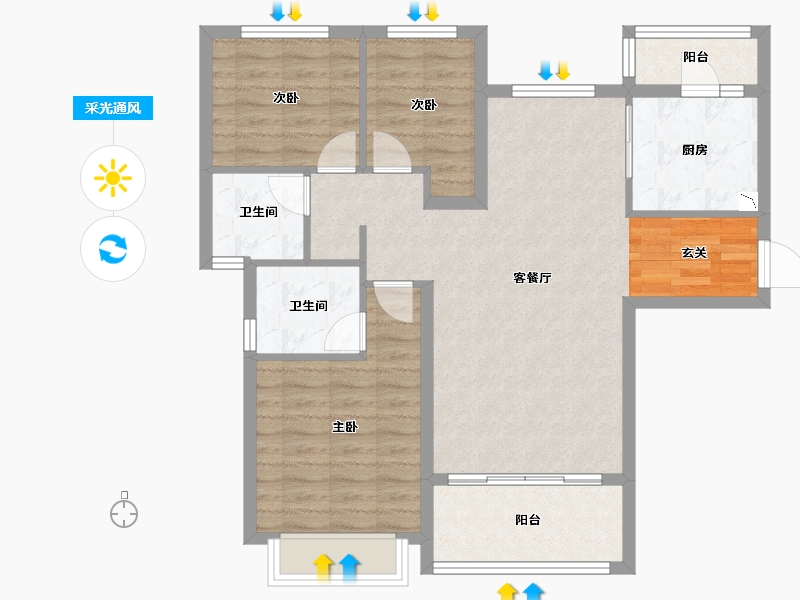 山东省-淄博市-淄博恒大御澜庭-87.41-户型库-采光通风