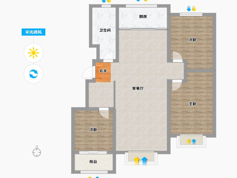 山东省-淄博市-学府雅苑-106.00-户型库-采光通风