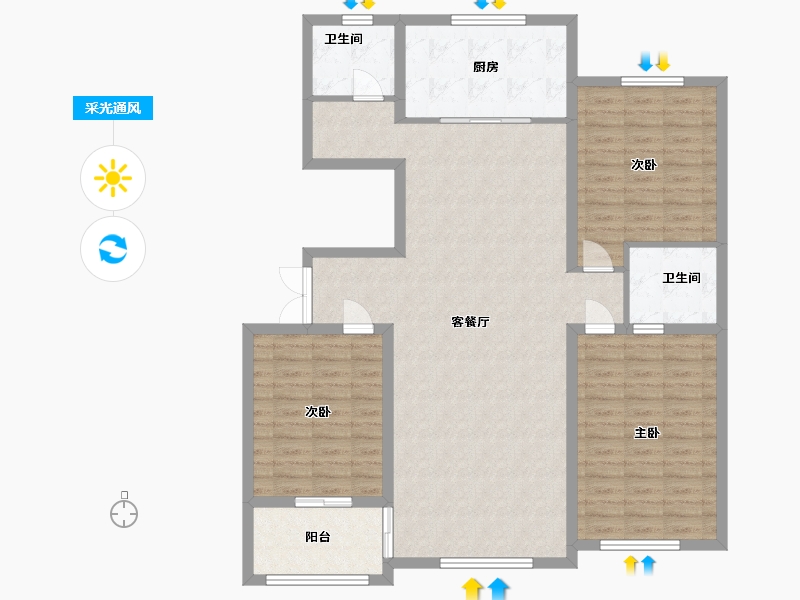 山东省-潍坊市-金元方山公馆-121.00-户型库-采光通风