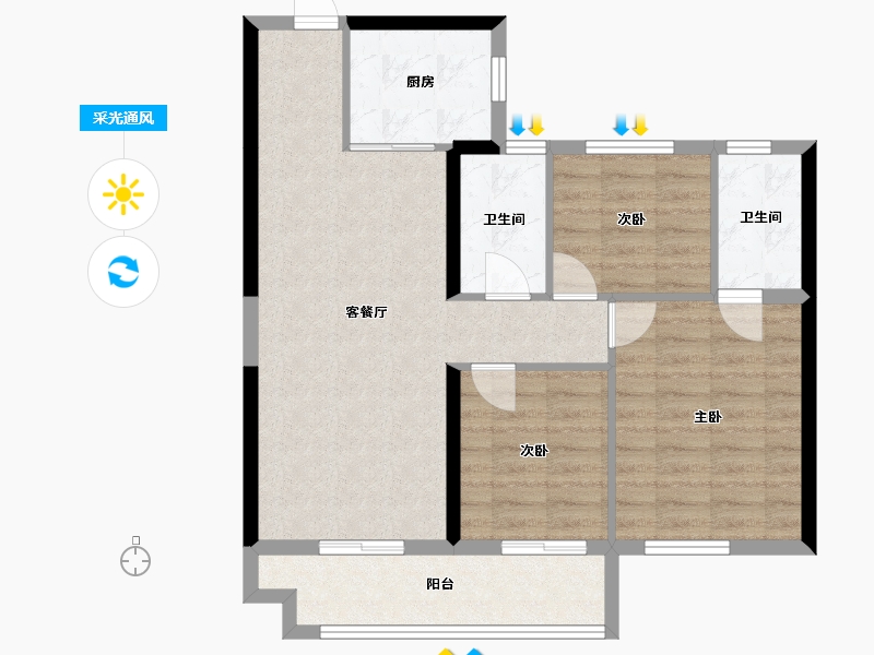 陕西省-西安市-碧桂园凤凰城-80.06-户型库-采光通风